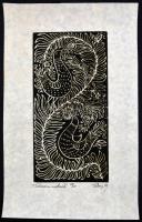 Tokay János (1919-): Sámsoni madarak. Fametszet, papír, jelzett, számozott (20/25), 30x15 cm