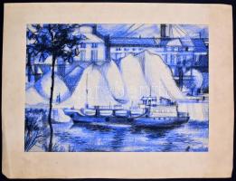 Benedek István (?-?): Homokdombok a Duna-parton. Kréta, papír, jelzett, hátoldalán is jelzett, felir...