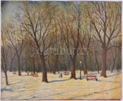 Szemenyei Ferenc (1894-1990): Téli séta. Olaj, vászon, jelzett, kartonra kasírozva, 46,5×58 cm