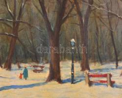 Szemenyei Ferenc (1894-1990): Téli séta. Olaj, vászon, jelzett, kartonra kasírozva, 46,5×58 cm