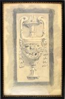 Vittorio (...) jelzéssel: Historizáló kupa. Ceruza, papír, üvegezett fa keretben, 38,5x48,5 cm