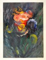 Körtvélyessy Magda (1930 k.-): Virágok. Olaj, papír, kartonra kasírozva, jelzett, hátoldalán dedikált és datált (2002. máj. 15, Bp.), üvegezett fa keretben, 26,5x19 cm