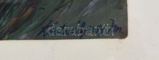 Körtvélyessy Magda (1930 k.-): Virágok. Olaj, papír, kartonra kasírozva, jelzett, hátoldalán dedikál...