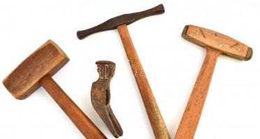 Régi bádogos kalapács, bádogos kalapács fej, üveges kalapács, kis fakalapács