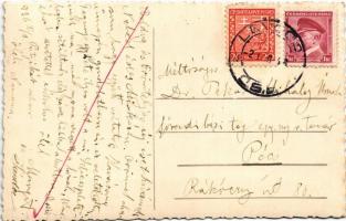 1936 Lőcse, Levoca; téli kép az Erzsébet tér felé, reáliskola / winter, park, school. photo