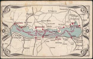 1910 A "Balatontavi Gőzhajózási Részvény-Társaság" illusztrált menetrendje, kihajtható, sz...