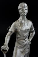 Öntödei vasmunkás, alumínium szobor, Inotai Alukohó felirattal, m: 28 cm