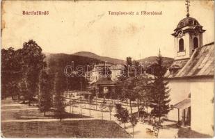 1914 Bártfafürdő, Bardejovské Kúpele, Bardiov; Templom tér, főforrás. Somló Zoltán kiadása 426. / church square and main spring (EK)