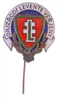 1943. Országos levente verseny zománcozott rézötvözet jelvény (25x22mm) T:2 Hungary 1943. National Levente competition enamelled, copper alloy badge (25x22mm) C:XF Sallay 210.