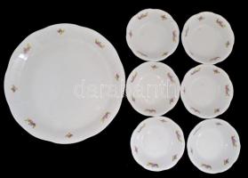 Zsolnay virágmintás porcelán készlet, 31db-os, kínáló tállal, tányérokkal, csészékkel, aljakkal, jel...