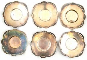 Alpakka üvegbetétes teás csészés, hiányos: 7 db csésze, 5 db üvegbetét, 6 db alátét