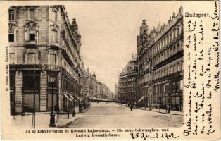 1902 Budapest V. Az új Eskütér és Kossuth Lajos utca, Bleier áruháza, építkezés felállványozott házzal. Ganz Antal 15. (EK)