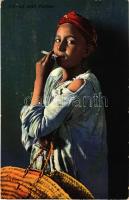 Le petit Porteur. Lehnert & Landrock phot. Tunis / Tunisian folklore, porter girl smoking a cigarette