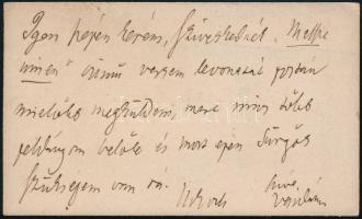 1891 Vajda János (1827-1897) költő, író autográf sorai névegykártyáján, melyben kéri, hogy Messze innen c. verséből küldjön vissza a címzett egy példányt, mert neki nincsen, illetve az Élet c. újságból, amelyben verse jelent meg, szintén kér egy példányt