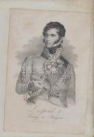 cca 1830 I. Lipót belga király (1790-1865) portréja, acélmetszet, Karlruhe, Kreuzbauer, üvegezett fa keretben, 17x11 cm , keret: 29x26 cm