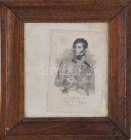 cca 1830 I. Lipót belga király (1790-1865) portréja, acélmetszet, Karlruhe, Kreuzbauer, üvegezett fa...