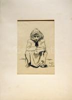 1960 Ék Sándor (1902-1975): Rajz a Bagdad sorozatból, ceruza, papír 20x30cm paszpartuban