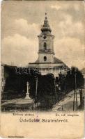 1914 Szatmárnémeti, Szatmár, Satu Mare; Kölcsey szobor, Református templom. Hollósi felvétele. L.D.F. 127. / statue, monument, Calvinist church (kopott sarkak / worn corners)