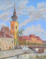 Szittya Horváth Lajos (1883-1960): Karmelita templom Győr, 1949. Pasztell, papír. jelzett, hátoldalá...