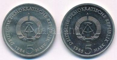 NDK 1984A 5M Cu-Ni "Lipcsei Régi Városháza" + 1985A 5M Cu-Ni "Drezdai Zwinger" T...