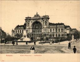 Budapest VII. Keleti pályaudvar, Baross szobor. Hajtatlan panoráma képeslap, Taussig Arth. 5633. (ragasztónyom / gluemark)