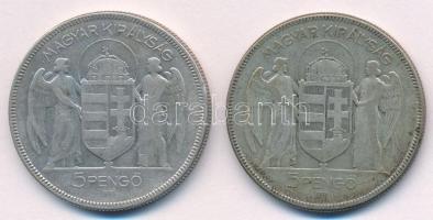 1930. 5P "Horthy Jobbra" Ag (2x) T:3 patina Adamo P8