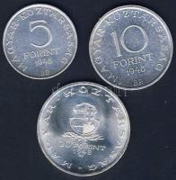1948. 5Ft+10Ft+20Ft Ag "Petőfi, Széchenyi, Táncsics-Szabadságharc" sor T:2