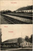1915 Pilis, községháza, vasútállomás, gőzmozdony (Rb)