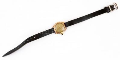 Arany (Au) 18K Resios watch mechanikus női karóra, másodpercmutatós számlappal, bőr szíjjal, az üveg...