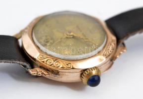 Arany (Au) 18K Resios watch mechanikus női karóra, másodpercmutatós számlappal, bőr szíjjal, az üveg...