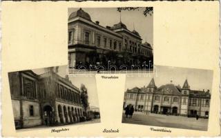1942 Szolnok, Városháza, Megyeháza, Konsitzky üzlete, Vasútállomás