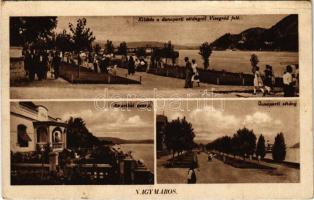 1948 Nagymaros, kilátás a Duna-parti sétányról Visegrád felé, Amerikai penzió (gyűrődés / crease)