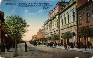1918 Békéscsaba, Andrássy út, Városi színház, üzlet. Gesmey Soma kiadása (EM)