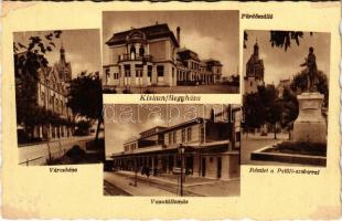 1942 Kiskunfélegyháza, Városháza, Fürdő szálloda, Petőfi szobor, Vasútállomás (EK)