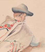 Ebner jelzéssel: Alakok. Akvarell, ceruza, papír, üvegezett keretben, 17×24,5 cm