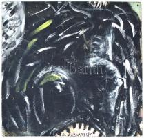 El Kazovszkij nyomán: Fekete-fehér örvény. Olaj, fa, sarkaiban lyukakkal, 69×59 cm