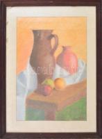 Basch jelzéssel: Csendélet. Pasztell, karton, üvegezett, enyhén sérült keretben, 56×39 cm