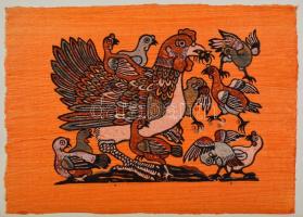 Jelzés nélkül: Távol-keleti stílusú metszetek, színezett, össz. 3 db mű. Papír, papírra kasírozva, l...