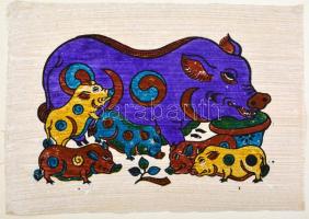 Jelzés nélkül: Távol-keleti stílusú metszetek, színezett, össz. 3 db mű. Papír, papírra kasírozva, l...