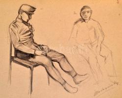 Mednyánszky jelzéssel: Ülő katona. Ceruza, papír, 21×31 cm