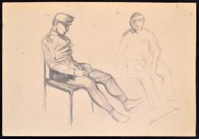 Mednyánszky jelzéssel: Ülő katona. Ceruza, papír, 21×31 cm
