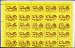 1971 Budapest 71 bélyegkiállítás sárga levélzáró 50-es hajtott teljes ív