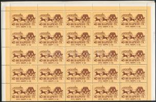 1971 Budapest 71 bélyegkiállítás narancssárga levélzáró 50-es hajtott teljes ív