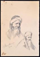 Munkácsy jelzéssel: Fejek. Ceruza, papír, 30,5×21,5 cm