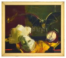 Bráda Tibor (1941-): Csendélet denevérrel. Olaj, vászon, jelzett és datált (Bráda 1977), hátoldalán ...