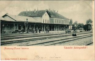 Párkánynána, Párkány-Nána, Stúrovo; vasútállomás, vonat. Üdvözlet Esztergomból! Wallfisch S. kiadása / railway station, train