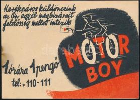 "Motors boy - kerékpáros küldönc" reklámcédula, foltos