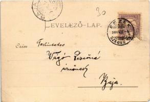 1900 Zombor, Sombor; Fő tér, templom / main square, churches + "ESZÉK-SZEGED" mozgóposta (...