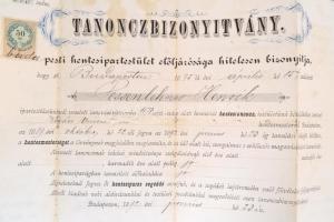 1892 Bp., Pesti hentes-ipartestület elöljárósága által kiállított tanoncbizonyítvány hentestanonc sz...