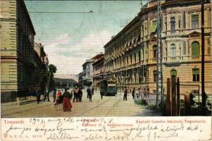 1903 Temesvár, Timisoara; Gyárváros, Andrássy út, villamos. Kapható Csendes Jakabnál / Fabrica, street, tram (Rb)